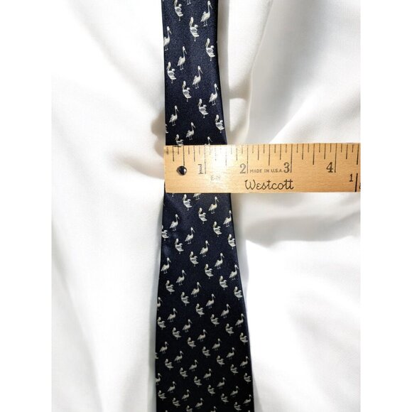 St. Loren Made In Italy 100% Silk Navy Blue with White Pelicans Tie - Picture 5 of 6